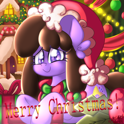 Size: 2300x2300 | Tagged: safe, artist:ladylullabystar, derpibooru import, oc, oc:plushie star, earth pony, pony, christmas, female, hat, holiday, mare, santa hat, solo