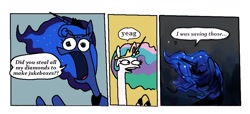 Size: 1857x844 | Tagged: safe, artist:punkittdev, derpibooru import, princess celestia, princess luna, alicorn, pony, princess twilight sparkle (episode), comic, dialogue, female, implied minecraft, mare, open mouth, speech bubble