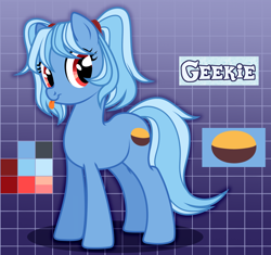 Size: 2000x1876 | Tagged: safe, alternate version, artist:nika-rain, derpibooru import, oc, oc:geekie, earth pony, pony, cute, earth pony oc, reference sheet, show accurate, solo