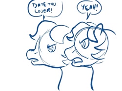 Size: 640x480 | Tagged: safe, artist:horsewizardart, derpibooru import, pony, g1, angry, bust, dialogue, duo, frown, monochrome, open mouth, simple background, sketch, speech bubble, white background