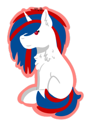 Size: 413x581 | Tagged: safe, artist:krecikkosmosu, derpibooru import, oc, oc only, oc:snowi, pony, unicorn, blue hair, disco dance, female, full body, horn, mare, party, red eyes, red hair, simple background, sitting, solo, speaker, tail, transparent background, white pony