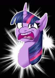 Size: 1280x1809 | Tagged: safe, artist:grumpygriffcreation, derpibooru import, twilight sparkle, pony, black background, faic, freakout, simple background, solo