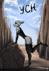 Size: 1640x2360 | Tagged: safe, artist:stirren, derpibooru import, anthro, clothes, commission, gloves, latex, latex gloves, latex socks, nature, pinup, pose, socks, solo, your character here