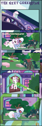 Size: 1488x4378 | Tagged: safe, artist:shootingstarsentry, derpibooru import, oc, oc only, oc:lilypad, oc:nightshade (digimonlover101), oc:photogenic, oc:radiant majesty, changepony, hybrid, pegasus, pony, unicorn, comic:the next generation, bag, comic, dialogue, female, horn, hybrid oc, interspecies offspring, mare, offspring, parent:doctor caballeron, parent:fancypants, parent:fleur-de-lis, parent:fluttershy, parent:hoity toity, parent:king sombra, parent:photo finish, parent:queen chrysalis, parents:caballershy, parents:chrysombra, parents:fancyfleur, parents:photoity, pegasus oc, saddle bag, unicorn oc