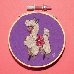 Size: 1945x1946 | Tagged: safe, artist:selenophile, derpibooru import, alpaca, bridle, embroidery, eyes closed, irl, photo, tack