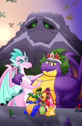 Size: 1280x1979 | Tagged: safe, artist:aleximusprime, derpibooru import, spike, oc, oc only, oc:barb the dragon, oc:buttercream the dragon, oc:king smite, oc:queen chara, oc:scorch the dragon, oc:singe the dragon, dragon, fanfic:go north young dragon, flurry heart's story, g1, g4, adult, adult spike, arm behind back, background dragon, child bearing hips, chubby, crown, crystal, curvy, cute, dragon oc, dragoness, family photo, fanfic art, fangs, fat, fat spike, female, flying, g1 to g4, generation leap, hand on face, hand on head, hand on hip, hand on shoulder, happy, his elevated eminence, hug, husband and wife, jewelry, looking at you, male, married couple, mountain, non-pony oc, northern drake, older, older spike, one eye closed, open mouth, open smile, regalia, sitting, smiling, spike's brother, spike's family, spike's father, spike's mother, spike's sister, spread wings, standing, sunset, wide hips, wings, wink