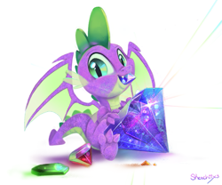 Size: 773x643 | Tagged: safe, artist:sketchiix3, derpibooru import, spike, dragon, cute, gem, male, simple background, solo, spikabetes, white background, winged spike, wings