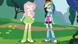 Size: 1280x720 | Tagged: safe, artist:ericgthompson03, derpibooru import, fluttershy, rainbow dash, human, equestria girls, sonic rainboom (episode), duo, duo female, equestria girls interpretation, female, flutteryay, scene interpretation, yay