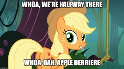 Size: 888x499 | Tagged: safe, derpibooru import, edit, edited screencap, screencap, applejack, earth pony, pony, spike at your service, applebutt, butt, caption, female, image macro, looking at you, looking back, looking back at you, mare, meme, plot, rope, solo, text