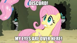 Size: 888x499 | Tagged: safe, derpibooru import, edit, edited screencap, screencap, discord, fluttershy, butterfly, pegasus, pony, the return of harmony, butt, caption, female, flutterbutt, image macro, looking back, mare, meme, plot, text, wingless