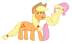 Size: 1280x793 | Tagged: safe, artist:benpictures1, applejack, fluttershy, earth pony, pegasus, pony, angry, applejack's hat, appleshy, clothes, covering mouth, cute, duo, duo female, female, hat, inkscape, jackabetes, mare, shyabetes, simple background, transparent background, vector