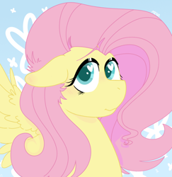 Size: 958x987 | Tagged: safe, artist:dsstoner, fluttershy, pegasus, pony, blushing, bust, female, heart, heart eyes, looking at you, portrait, smiling, smiling at you, solo, wingding eyes