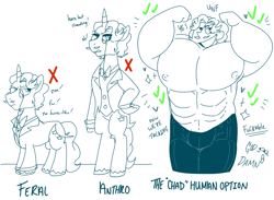 Size: 1760x1290 | Tagged: safe, artist:dsstoner, fancypants, anthro, human, pony, unicorn, abs, annoyed, bipedal, buff, chart, flexing, joke, male, male nipples, muscles, muscular male, nipples, nudity, solo, solo male, stallion, standing