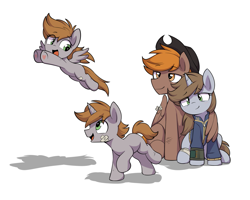 Size: 1349x1080 | Tagged: safe, artist:shinodage, oc, oc only, oc:calamity, oc:littlepip, pegasus, unicorn, fallout equestria, colt, female, filly, foal, male, mare, piplamity, simple background, stallion, white background