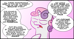 Size: 1024x548 | Tagged: safe, artist:catfood-mcfly, derpibooru import, sweetie belle, pony, unicorn, bust, female, filly, five nights at freddy's, foal, fury belle, headcanon, social justice warrior, solo, speech bubble, wat