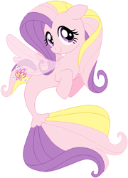 Size: 411x571 | Tagged: safe, artist:durpy, artist:selenaede, artist:user15432, derpibooru import, fluttershy, fluttershy (g3), pegasus, pony, sea pony, seapony (g4), g3, g4, my little pony: the movie, spoiler:my little pony the movie, base used, fin wings, fins, g3 to g4, generation leap, looking at you, seaponified, seapony fluttershy, simple background, smiling, solo, species swap, white background, wings