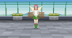 Size: 1131x600 | Tagged: safe, derpibooru import, fluttershy, human, equestria girls, boots, clothes, high heel boots, humanized, kisekae, ponied up, shirt, shoes, skirt, socks, solo, wings