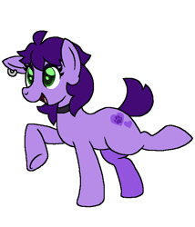 Size: 600x700 | Tagged: safe, artist:krisispiss, derpibooru import, oc, oc only, oc:kris, earth pony, pony, choker, ear piercing, earring, eyeshadow, female, jewelry, makeup, mare, open mouth, open smile, piercing, ponified, raised hoof, raised leg, simple background, smiling, solo, underhoof, white background