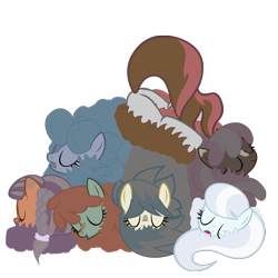 Size: 1389x1389 | Tagged: safe, anonymous artist, artist:sersys, derpibooru import, ponerpics import, oc, oc only, pony, group, pony pile, simple background, sleeping, snowpony (species), taiga pony, transparent background, vector, yakutian horse