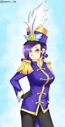 Size: 1003x1943 | Tagged: safe, artist:papery xlp, derpibooru import, rarity, human, ancient wonderbolts uniform, breasts, breeches, clothes, female, feminism, frock coat, gloves, hand on hip, humanized, looking at you, sgt. rarity, shako, solo, uniform