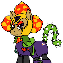 Size: 540x540 | Tagged: safe, artist:krisispiss, derpibooru import, pony, robot, robot pony, crossover, flower, looking at you, mega man (series), mega man 6, plant man, ponified, simple background, smiling, solo, tail, vine, white background