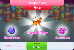 Size: 1267x860 | Tagged: safe, derpibooru import, big cat, tiger, bundle, clothes, costs real money, english, gameloft, hat, lunar new year, magic coins, mobile game, my little pony: magic princess, numbers, official, sale, scarf, solo, solo focus, text, whiskers