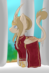 Size: 3600x5400 | Tagged: safe, artist:thecommandermiky, derpibooru import, oc, oc only, oc:artura, alicorn, alicorn oc, blue eyes, clothes, crown, dress, horn, jewelry, pillar, regalia, shoes, solo, tail, wings, yellow hair, yellow mane