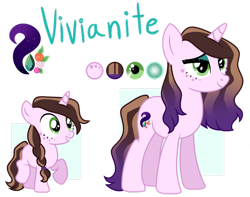 Size: 1280x1007 | Tagged: safe, artist:chailicorice, artist:elementbases, derpibooru import, oc, oc only, oc:vivianite, unicorn, braid, cutie mark, female, filly, foal, freckles, gradient mane, horn, mare, mascara, offspring, parent:fancypants, parent:rarity, parents:raripants, reference sheet, self paradox, self ponidox, simple background, solo, transparent background, unicorn oc