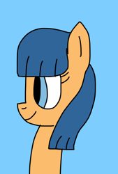 Size: 428x634 | Tagged: safe, artist:daisypie356, derpibooru import, first base, pegasus, pony, g4, adorabase, blue background, cute, female, filly, first base's different manes, foal, long hair, long mane, pegasus first base, race swap, simple background, smiling, tomboy