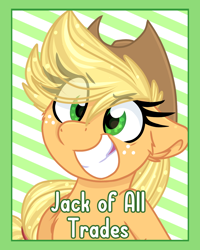 Size: 1200x1500 | Tagged: safe, artist:lbrcloud, derpibooru import, applejack, earth pony, pony, applejack's hat, badge, bust, clothes, cowboy hat, female, hat, mare, portrait, solo, striped background