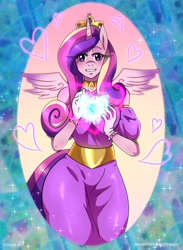 Size: 813x1110 | Tagged: safe, artist:traupa, derpibooru import, princess cadance, alicorn, anthro, anime, anime style, clothes, dress, looking at you