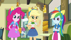 Size: 1920x1080 | Tagged: safe, derpibooru import, screencap, applejack, pinkie pie, rainbow dash, human, equestria girls, crossed arms, cute, dashabetes, diapinkes, female, hand on hip, jackabetes, looking at you, smiling, thumbnail, trio, trio female