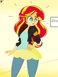 Size: 1536x2048 | Tagged: safe, artist:diegosagiro, derpibooru import, sunset shimmer, equestria girls, inanimate tf, mannequin, mannequin tf, sign, solo, surprised, transformation