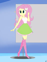 Size: 2448x3264 | Tagged: safe, artist:diegosagiro, derpibooru import, fluttershy, equestria girls, clothes, inanimate tf, mannequin, mannequin tf, price tag, socks, solo, stocking feet, transformation