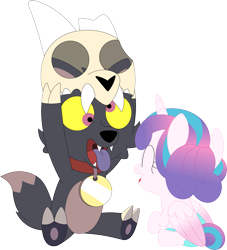 Size: 3241x3563 | Tagged: safe, artist:porygon2z, derpibooru import, princess flurry heart, alicorn, pony, broken horn, collar, crossover, derp, funny face, horn, king clawthorne, pet tag, show accurate, simple background, skull, the owl house, titan, tongue, tongue out, transparent background
