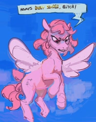 Size: 2386x3035 | Tagged: safe, artist:alumx, derpibooru import, honeysuckle, flutter pony, pony, g1, dialogue, female, flying, mare, solo, speech bubble, vulgar