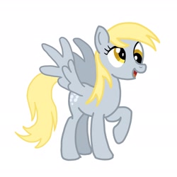 Size: 2329x2330 | Tagged: safe, artist:azhu, derpibooru import, derpy hooves, pegasus, pony, digital art, looking to side, looking to the right, raised hoof, raised leg, simple background, solo, spread wings, white background, wings, yellow mane