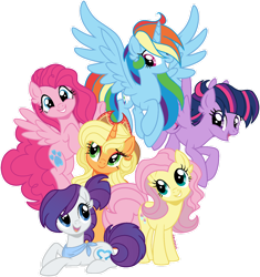 Size: 1280x1362 | Tagged: safe, artist:mrufka69, derpibooru import, applejack, fluttershy, pinkie pie, rainbow dash, rarity, twilight sparkle, alicorn, earth pony, pegasus, pony, unicorn, alicornified, alternate design, alternate hairstyle, alternate universe, earth pony fluttershy, earth pony rarity, mane six, pegasus pinkie pie, pegasus twilight sparkle, png, race swap, rainbowcorn, simple background, transparent background, unicorn applejack