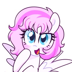 Size: 755x755 | Tagged: safe, artist:darkynez, derpibooru import, oc, oc only, pegasus, pony, blushing, looking at you, open mouth, open smile, simple background, smiling, solo, spread wings, white background, wings