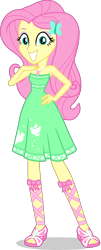 Size: 1714x4225 | Tagged: safe, derpibooru import, fluttershy, human, better together, equestria girls, street chic, bare shoulders, female, grin, looking at you, simple background, sleeveless, smiling, solo, staring into your soul, strapless, transparent background, vector