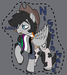 Size: 1425x1600 | Tagged: safe, artist:brainiac, derpibooru import, oc, oc:nightingale, pegasus, asexual pride flag, badge, con badge, harmonycon, ireland, male, pride, pride flag, solo, text