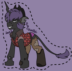 Size: 1641x1600 | Tagged: safe, artist:brainiac, derpibooru import, oc, oc:facsimile, changeling, badge, con badge, harmonycon, male, purple changeling, solo, text