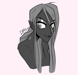 Size: 720x695 | Tagged: safe, artist:dragonfoxgirl, derpibooru import, queen chrysalis, human, bust, grayscale, humanized, monochrome, solo