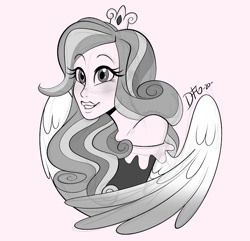 Size: 720x695 | Tagged: safe, artist:dragonfoxgirl, derpibooru import, princess cadance, human, crown, grayscale, humanized, jewelry, monochrome, regalia, solo, winged humanization, wings