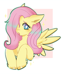 Size: 1500x1781 | Tagged: safe, artist:puffyrin, derpibooru import, fluttershy, pegasus, pony, hair over one eye, open mouth, passepartout, solo, white pupils