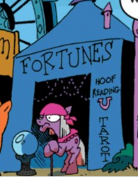 Size: 242x310 | Tagged: safe, artist:andypriceart, derpibooru import, idw, earth pony, pony, zen and the art of gazebo repair, spoiler:comic, spoiler:comic10, background pony, cane, clothes, crystal ball, elderly, female, fortune teller, mare, unnamed character, unnamed pony