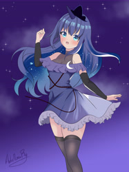 Size: 8517x11384 | Tagged: safe, artist:adrimikurg, derpibooru import, princess luna, human, blushing, clothes, crown, cute, dress, eyeshadow, female, horn, horned humanization, humanized, jewelry, lunabetes, makeup, night, open mouth, regalia, solo, stars