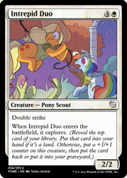 Size: 375x523 | Tagged: safe, artist:jenna ayoub, derpibooru import, edit, idw, applejack, rainbow dash, earth pony, pegasus, snake, my little pony classics reimagined: little fillies, spoiler:comic, ccg, magic the gathering, swinging, trading card, trading card edit, vine