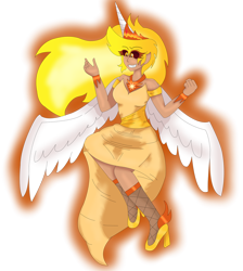 Size: 1280x1427 | Tagged: safe, artist:dazzlingmimi, artist:eeveeglaceon, derpibooru import, daybreaker, human, equestria girls, black sclera, clothes, dress, equestria girls-ified, female, grin, horn, horned humanization, humanized, simple background, smiling, solo, transparent background, winged humanization, wings