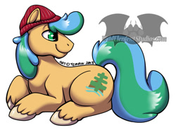 Size: 932x700 | Tagged: safe, artist:temrin, derpibooru import, oc, oc only, oc:trail blazer, earth pony, 2018, beanie, colored hooves, earth pony oc, hat, male, mascot, signature, simple background, solo, stallion, unshorn fetlocks, vanhoover, watermark, white background